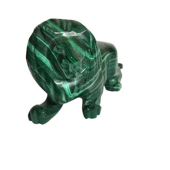 MALACHITE Hand-Carved Lion Figurine Zaire Congo 3" Crystal Healing Protection - Picture 2 of 8